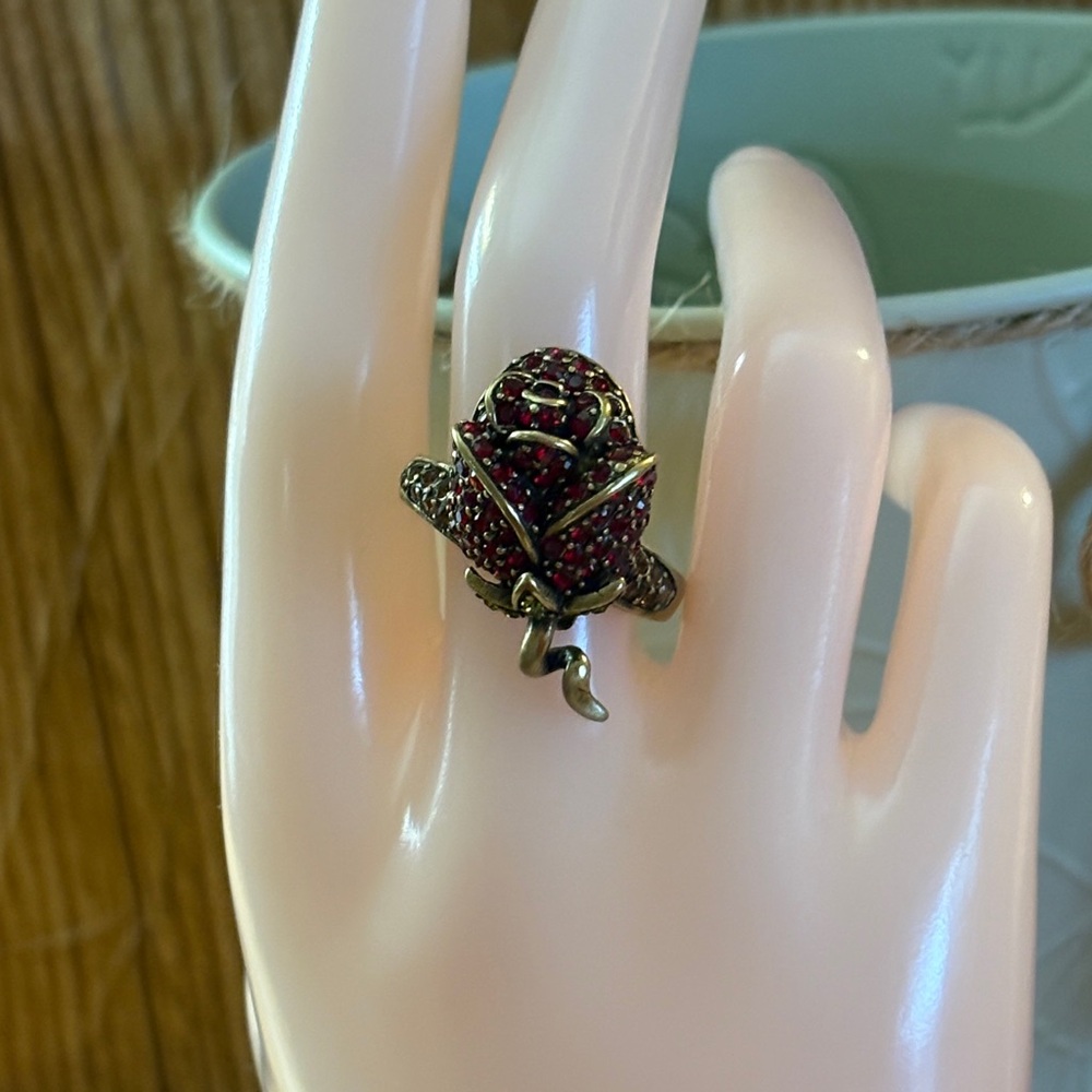 Heidi Daus Climbing Rose Size 10 Bold Dimensional Statement Bronze Red Green - Picture 16 of 17